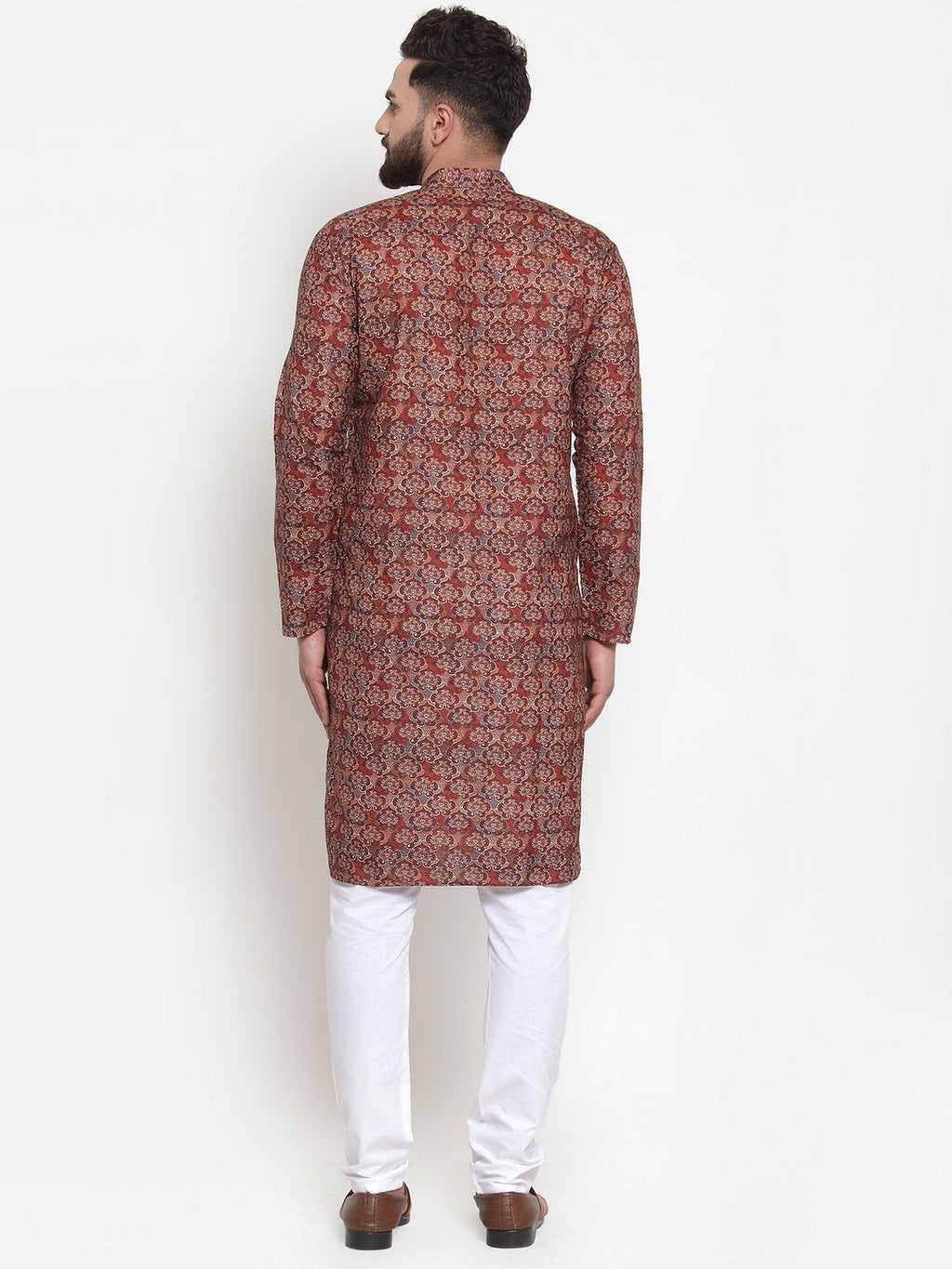 Jompers Men Maroon & Beige Digital Printed Kurta with Churidar - Distacart