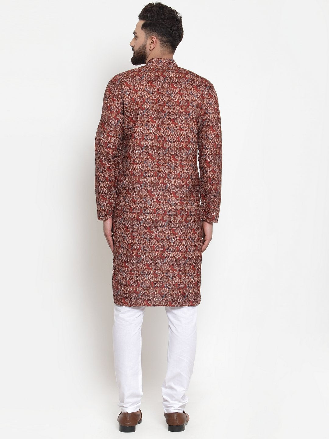 Jompers Men Maroon & Beige Digital Printed Kurta with Churidar - Distacart