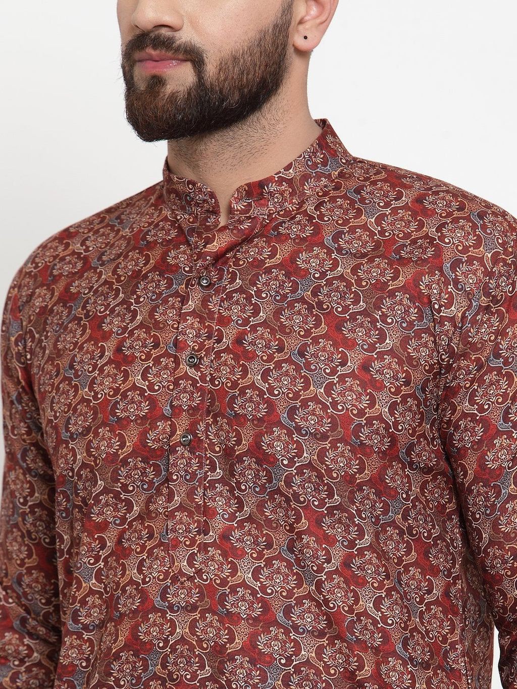 Jompers Men Maroon & Beige Digital Printed Kurta with Churidar - Distacart