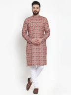 Jompers Men Peach & Beige Digital Printed Kurta Only - Distacart