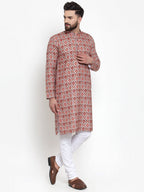 Jompers Men Peach & Beige Digital Printed Kurta Only - Distacart