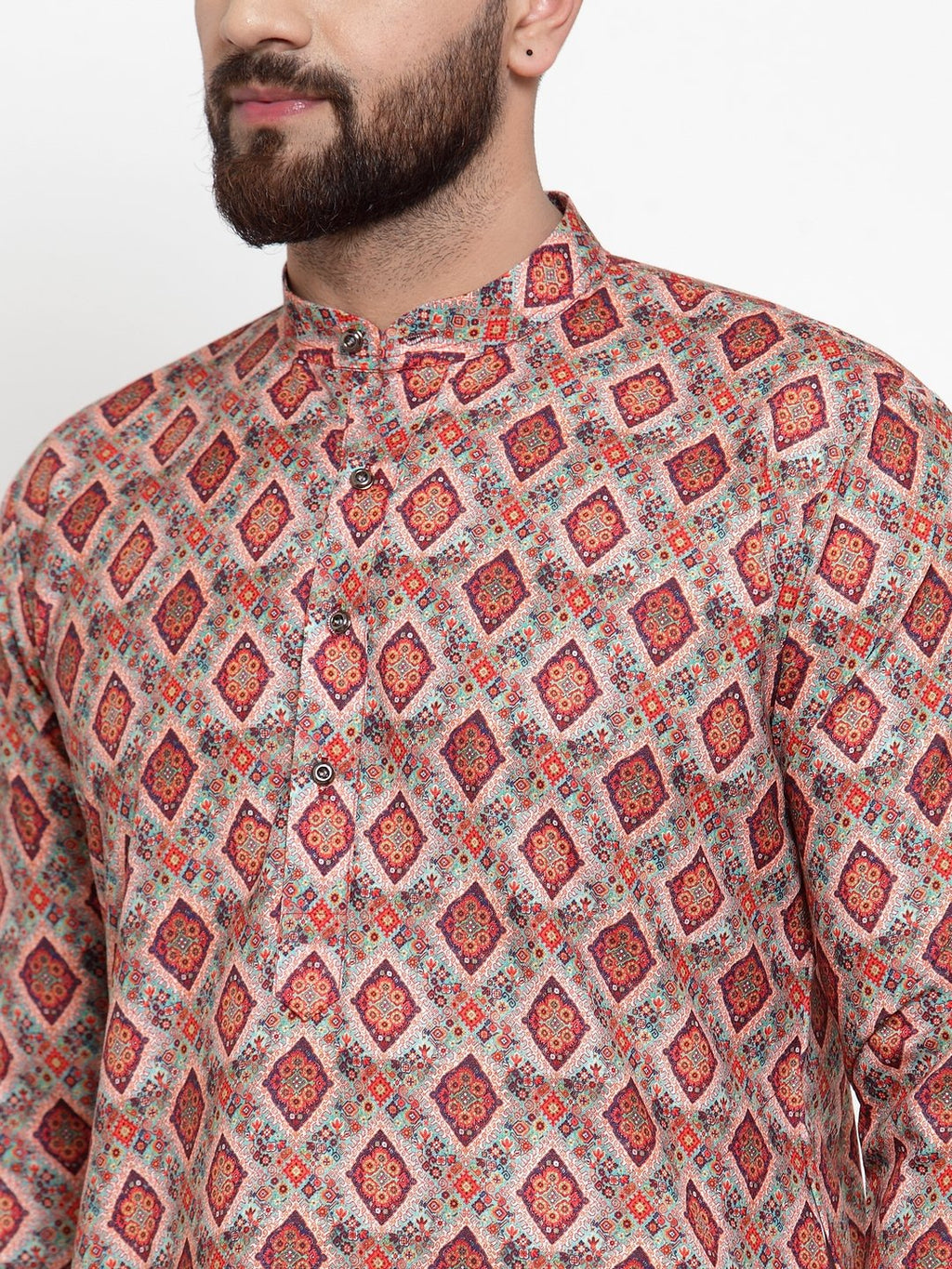 Jompers Men Peach & Beige Digital Printed Kurta with Churidar - Distacart