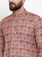 Jompers Men Peach & Beige Digital Printed Kurta with Churidar - Distacart