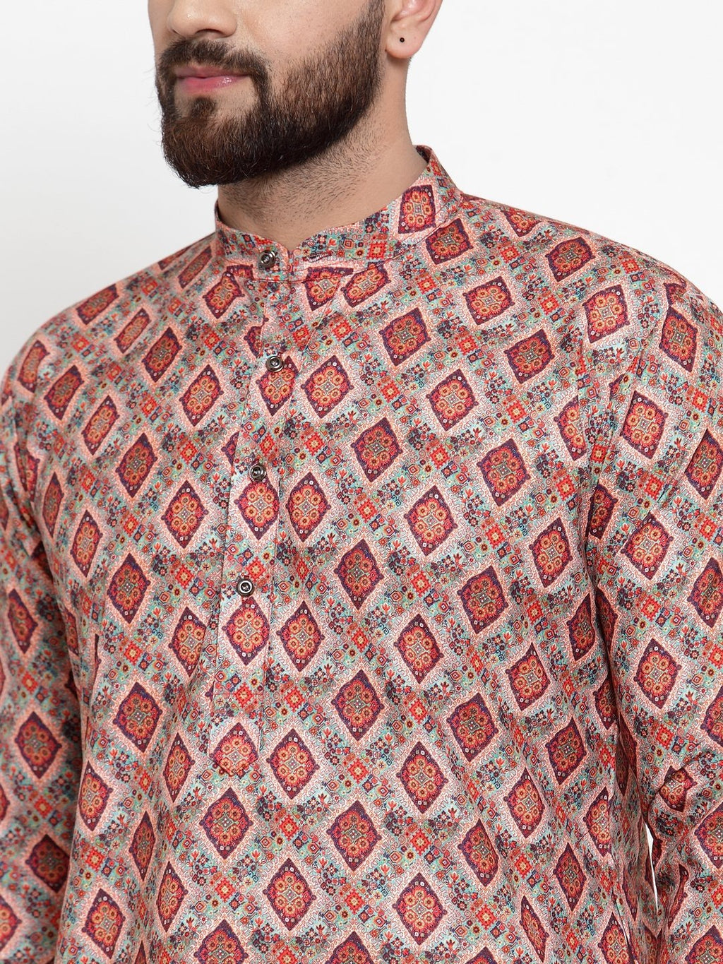 Jompers Men Peach & Beige Digital Printed Kurta Only - Distacart