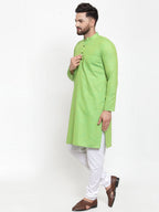 Jompers Men Green Checked Self Design Kurta with White Churidar - Distacart
