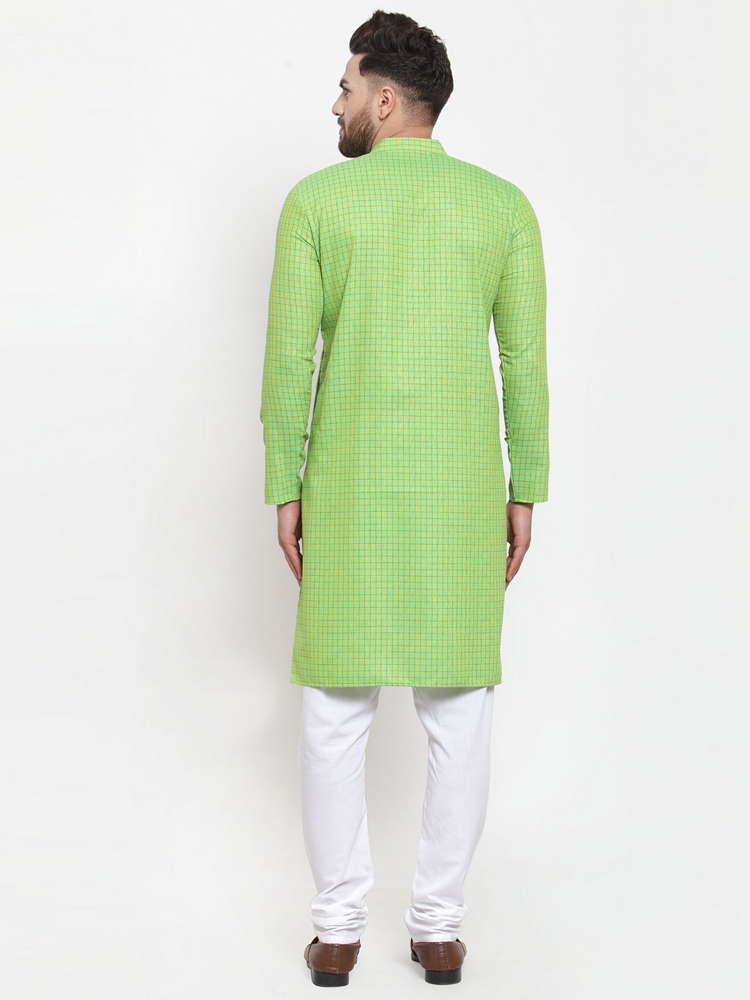 Jompers Men Green Checked Self Design Kurta with White Churidar - Distacart