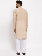 Jompers Men's Beige Cotton Printed Kurta Only
