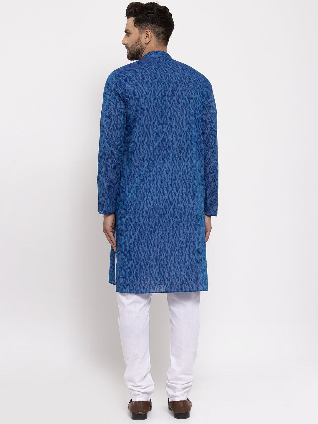 Jompers Men's Blue Cotton Printed Kurta Payjama Set