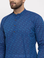 Jompers Men's Blue Cotton Printed Kurta Payjama Set