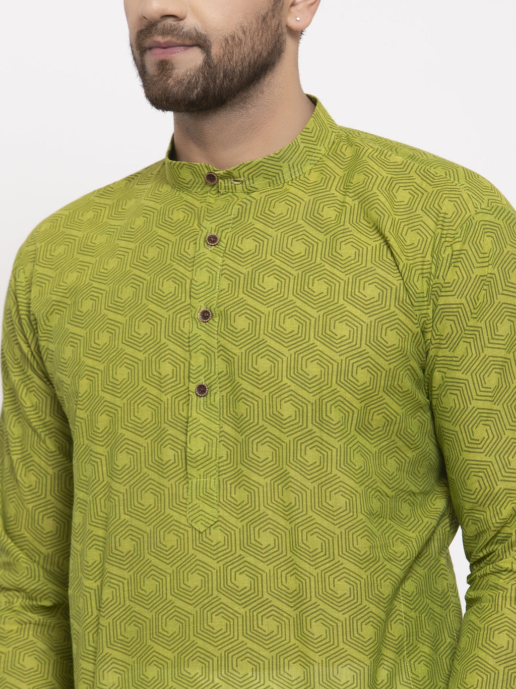 Jompers Men's Green Cotton Printed Kurta Payjama Set
