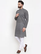Jompers Men Grey Printed Kurta with White Churidar - Distacart