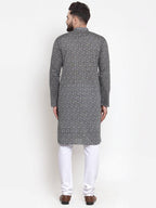Jompers Men Grey Printed Kurta with White Churidar - Distacart