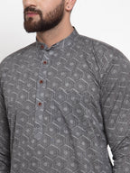 Jompers Men Grey Printed Kurta with White Churidar - Distacart