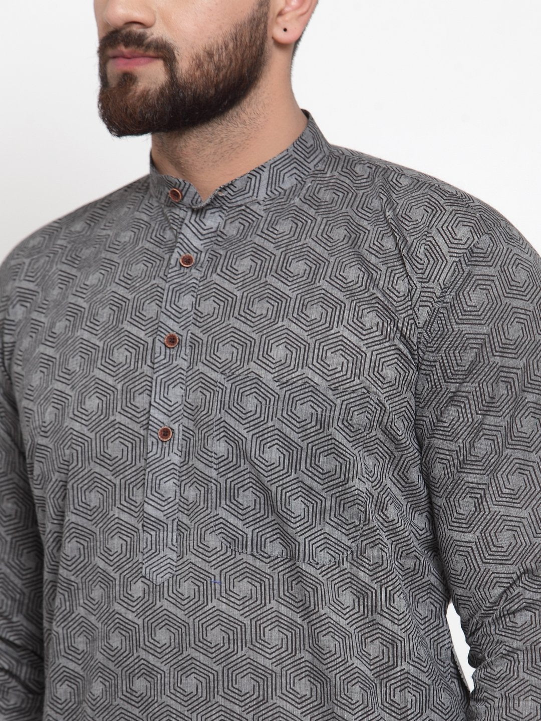 Jompers Men Grey Printed Kurta with White Churidar - Distacart