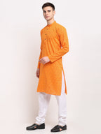 Jompers Men's Yellow Cotton Printed Kurta Payjama Set