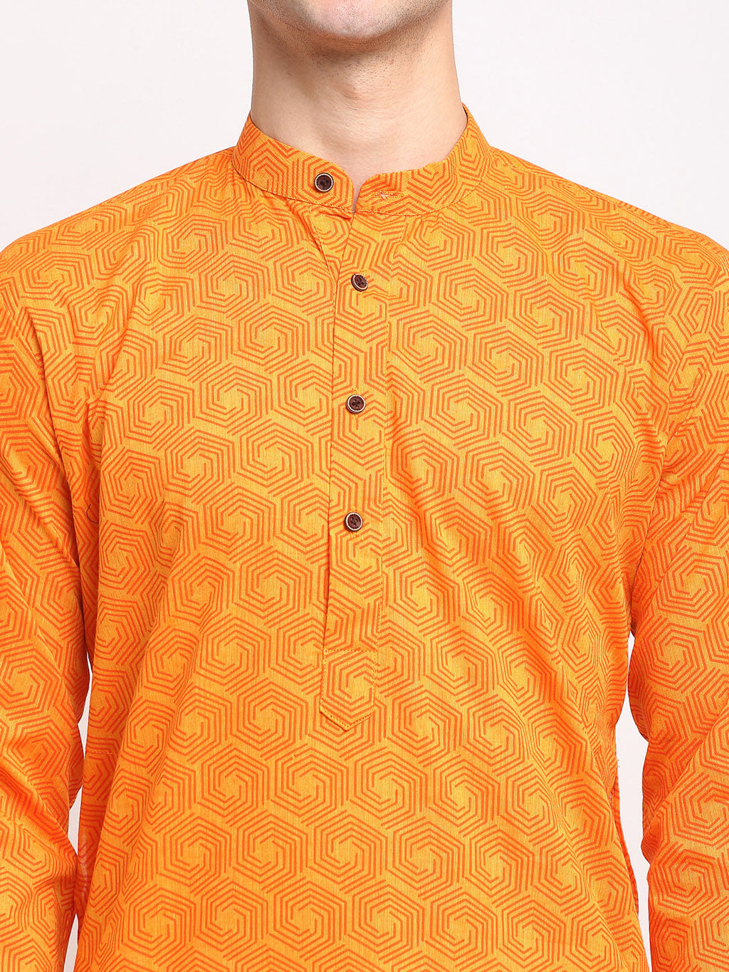 Jompers Men's Yellow Cotton Printed Kurta Payjama Set