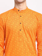 Jompers Men's Yellow Cotton Printed Kurta Payjama Set