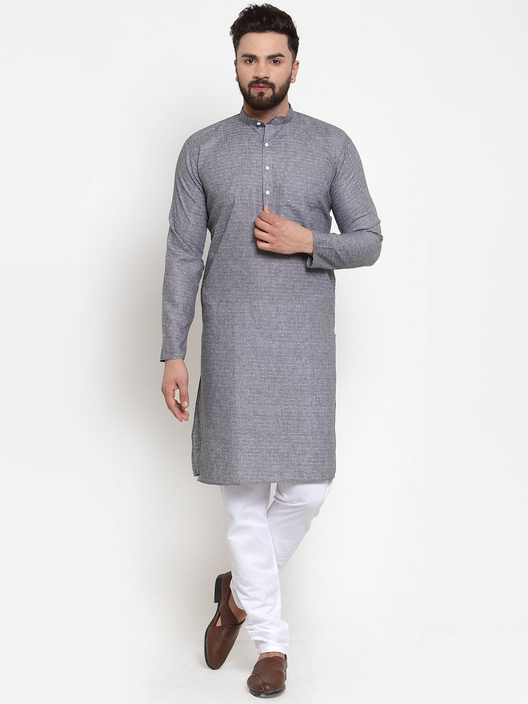 Jompers Men Grey Self-design Kurta Only - Distacart