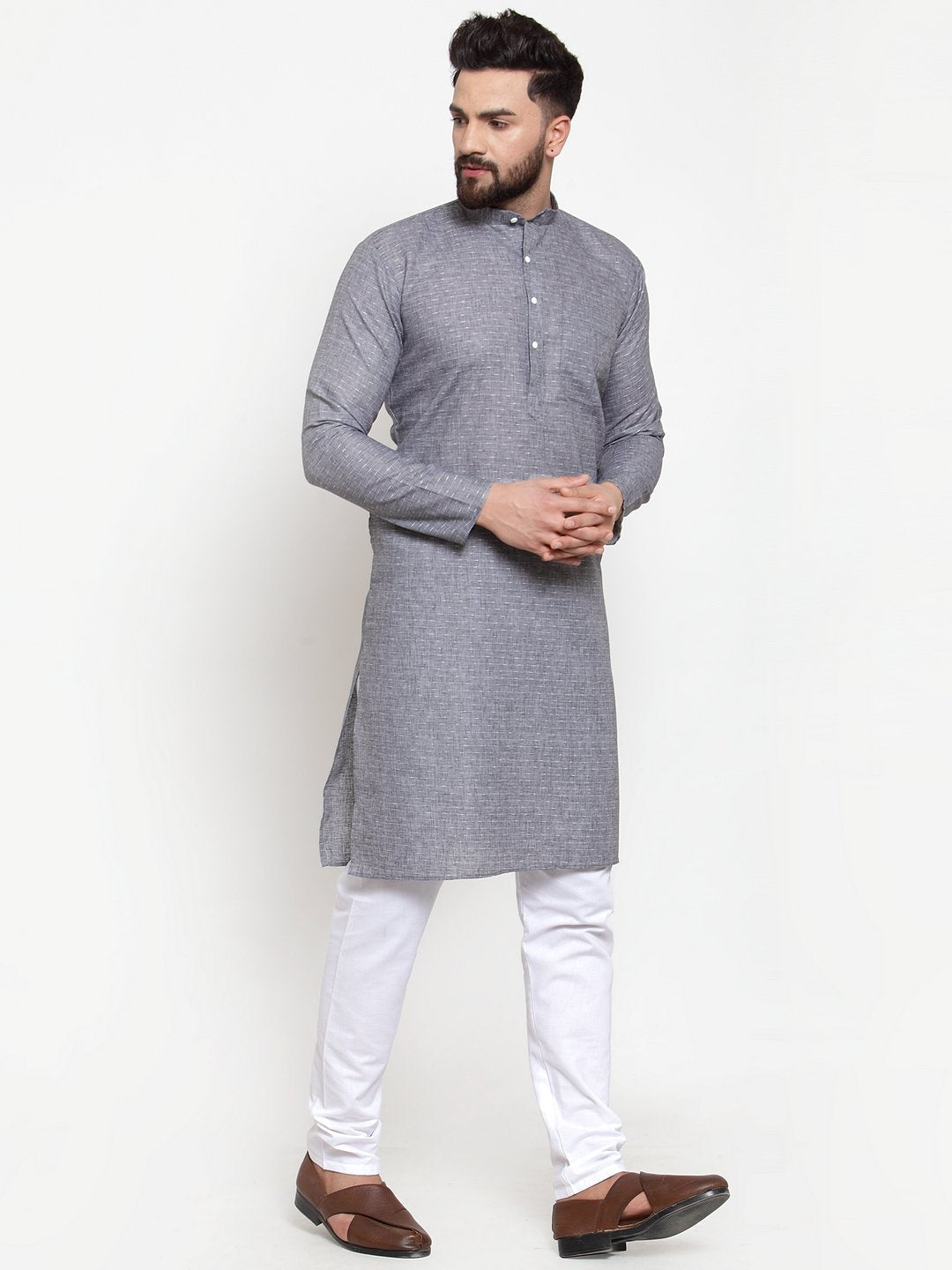 Jompers Men Grey Self-design Kurta Only - Distacart