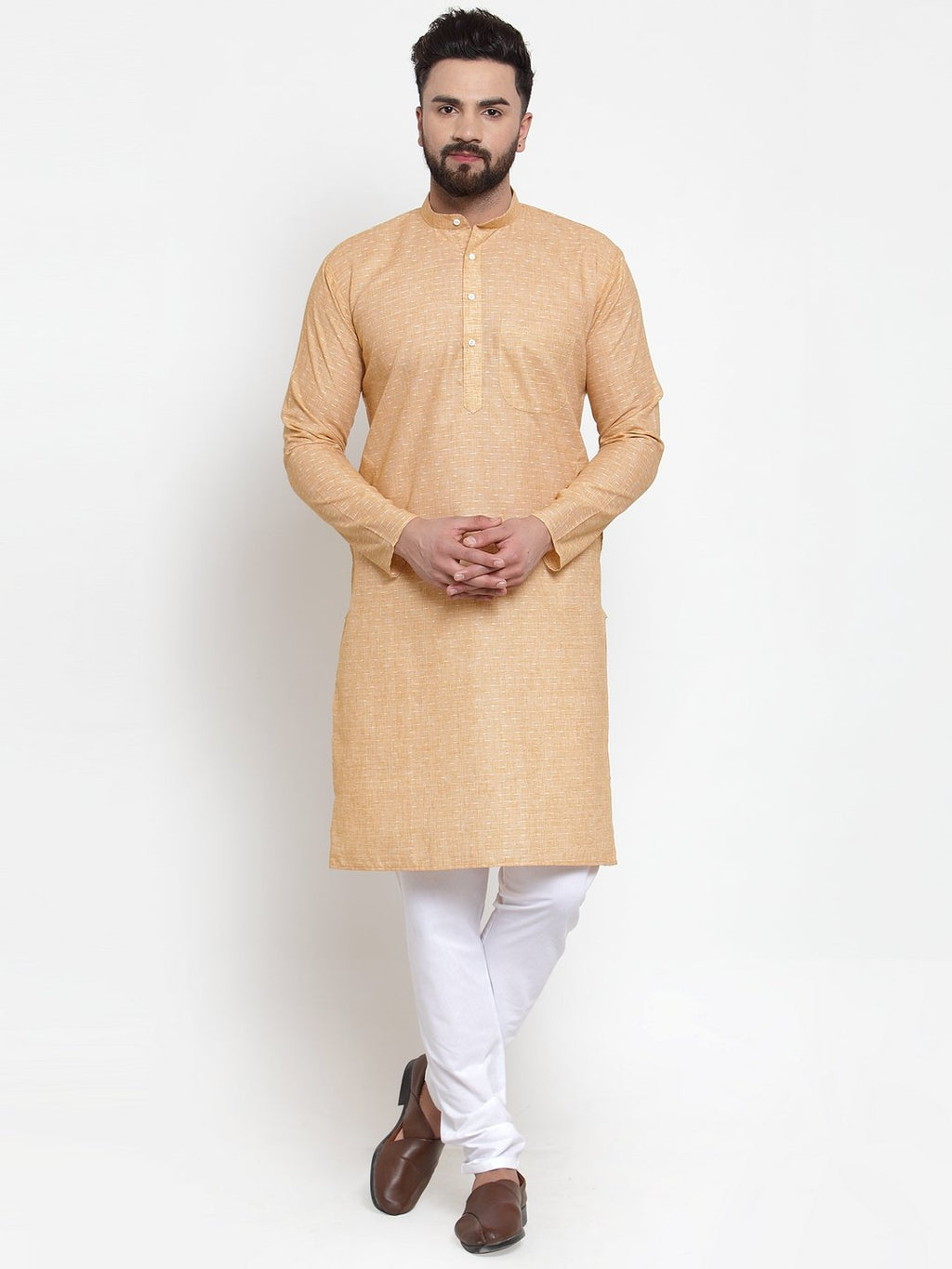 Jompers Men Orange Self-design Kurta with Churidar - Distacart