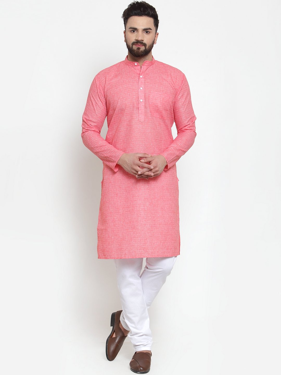 Jompers Men Pink Self-design Kurta Only - Distacart