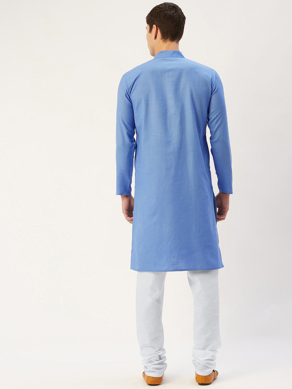 Jompers Men's Beautiful Blue Cotton Solid Kurta Pyjama
