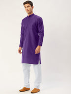 Jompers Men's Purple Cotton Solid Kurta Pyjama