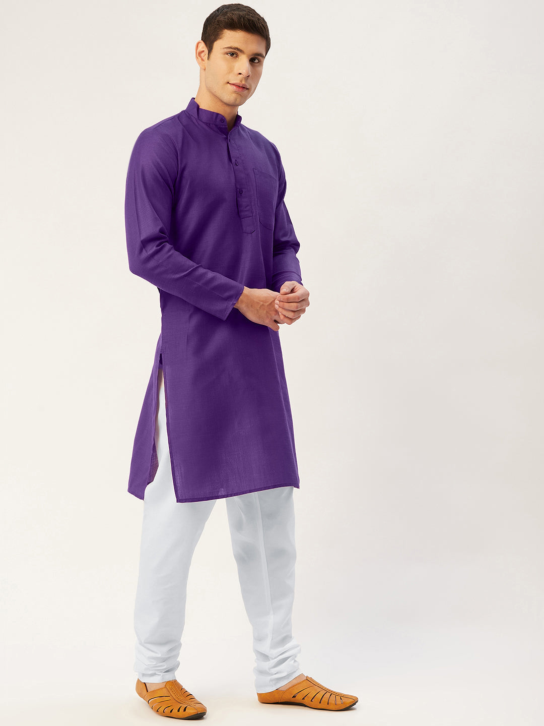 Jompers Men's Purple Cotton Solid Kurta Only