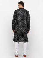 Jompers Men's Black Printed Cotton Kurta Only