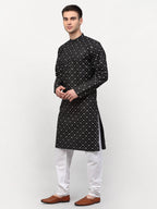 Jompers Men's Black Printed Cotton Kurta Only