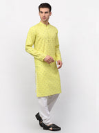 Jompers Men's Lemon Printed Cotton Kurta Payjama Sets