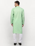 Jompers Men's Green Printed Cotton Kurta Payjama Sets