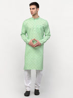 Jompers Men's Green Printed Cotton Kurta Only