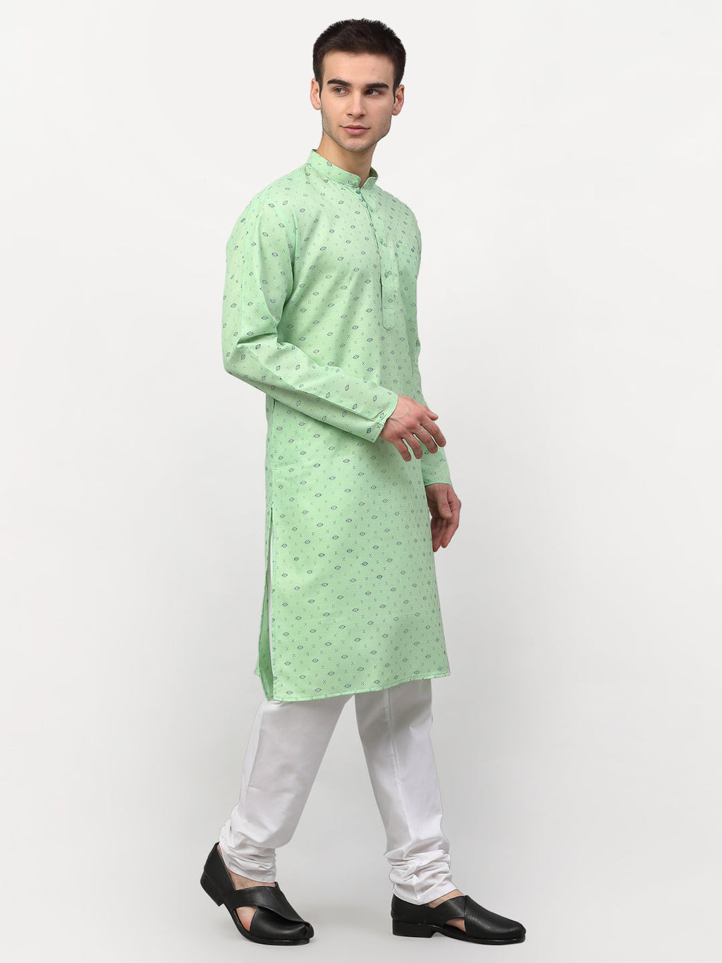 Jompers Men's Green Printed Cotton Kurta Only