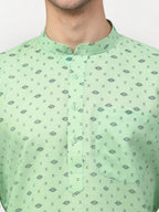 Jompers Men's Green Printed Cotton Kurta Only