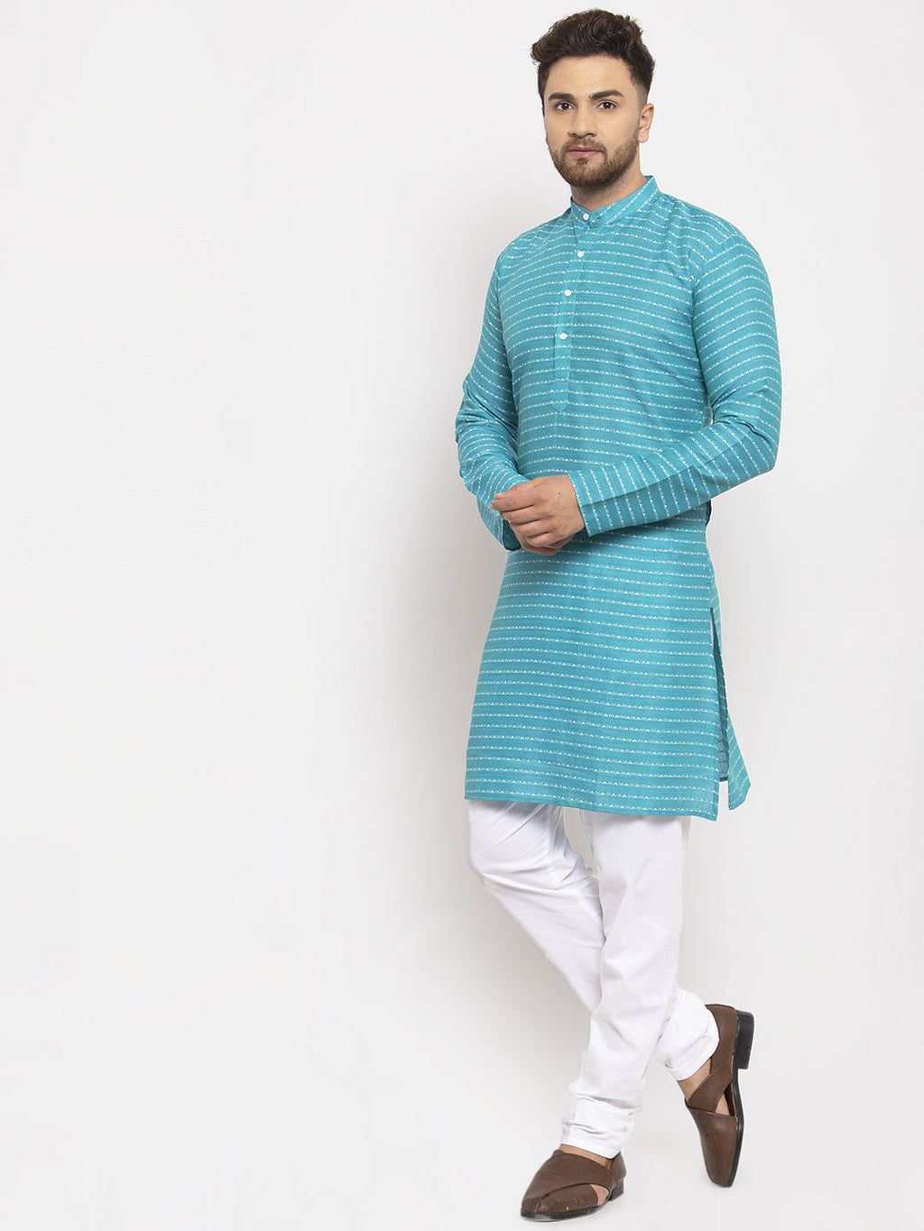 Jompers Men's Blue Printed Blue Kurta Payjama Set