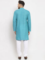 Jompers Men's Blue Printed Blue Kurta Payjama Set