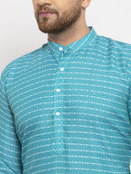 Jompers Men's Blue Printed Blue Kurta Only