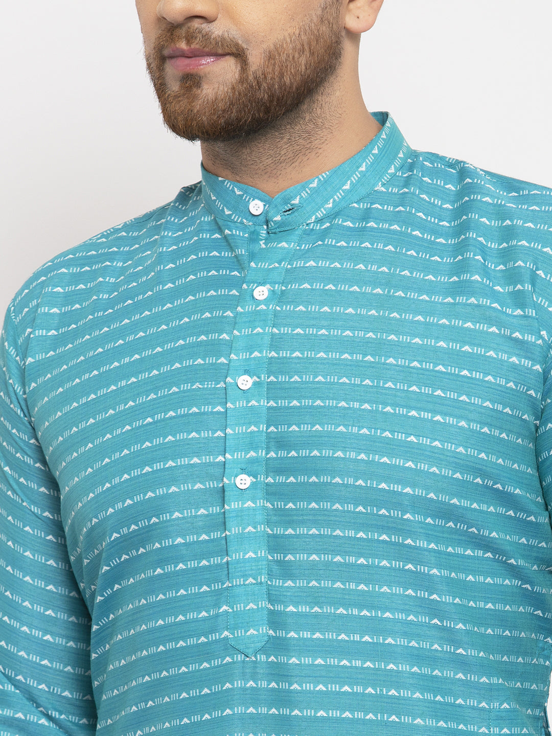 Jompers Men's Blue Printed Blue Kurta Only