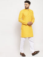 Jompers Men Yellow Woven Design Straight Kurta with Churidar - Distacart