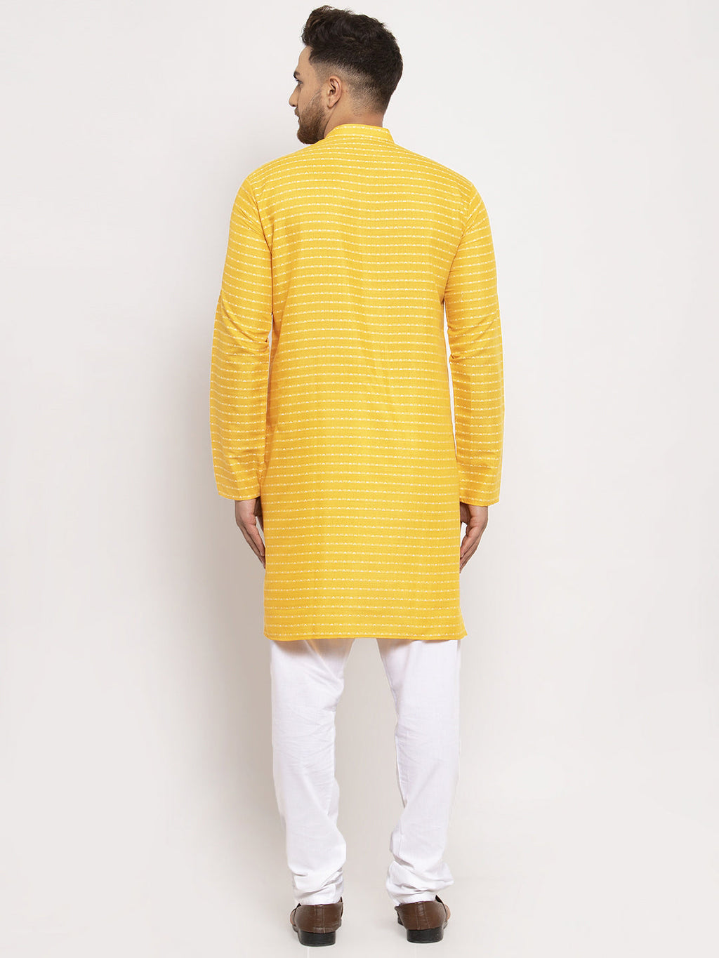 Jompers Men Yellow Woven Design Straight Kurta with Churidar - Distacart