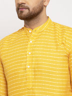 Jompers Men Yellow Woven Design Straight Kurta with Churidar - Distacart