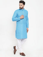 Jompers Men Blue & White Embroidered Kurta Only - Distacart