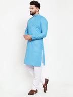Jompers Men Blue & White Embroidered Kurta Only - Distacart