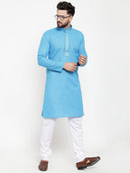 Jompers Men Blue & White Embroidered Kurta with Churidar - Distacart