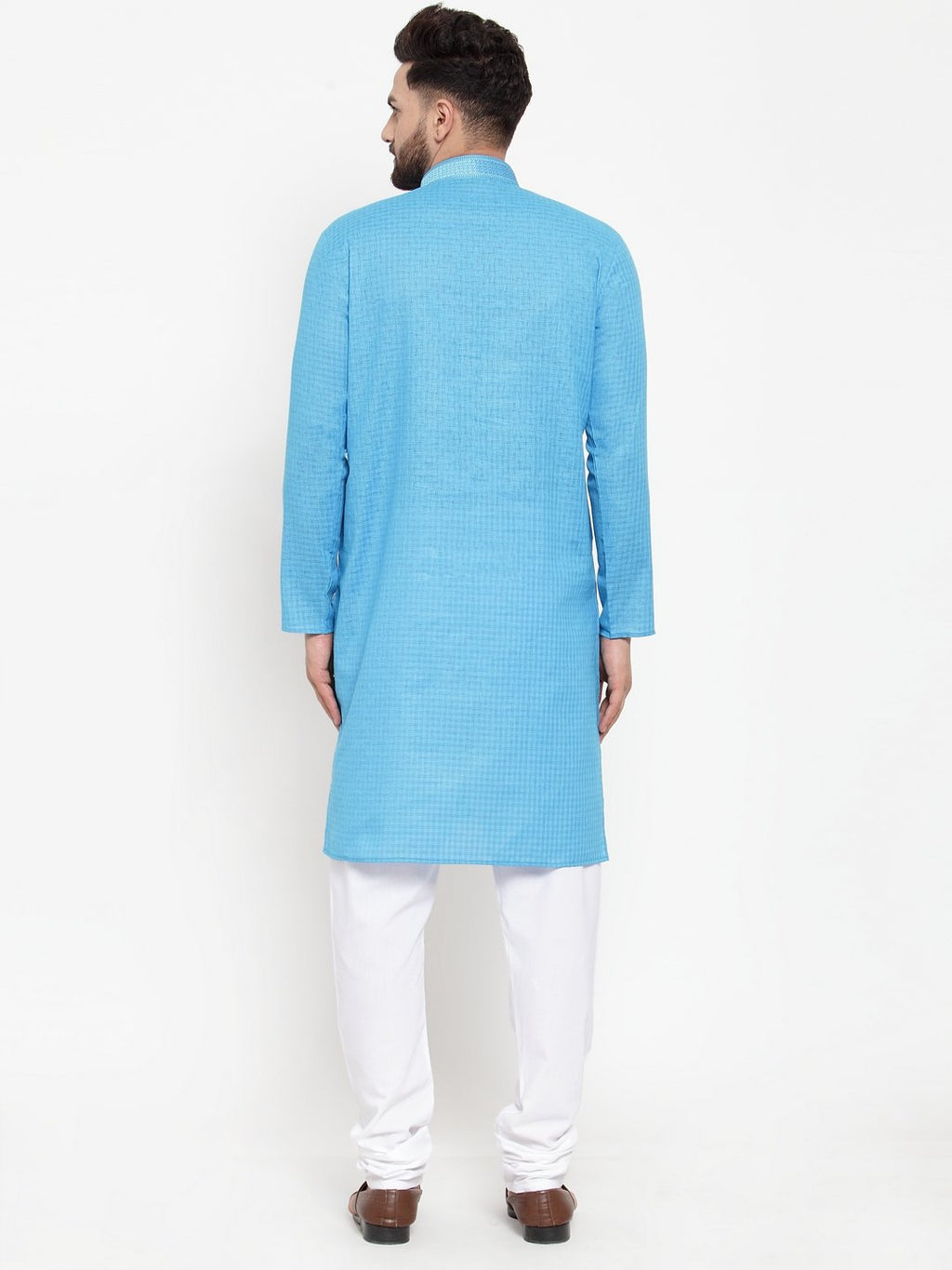 Jompers Men Blue & White Embroidered Kurta Only - Distacart