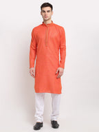 Jompers Men's D-Orange Woven Kurta Only