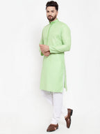 Jompers Men Green & White Embroidered Kurta with Churidar - Distacart