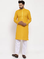 Jompers Men's Beautiful Mustard Woven Kurta Payjama Sets