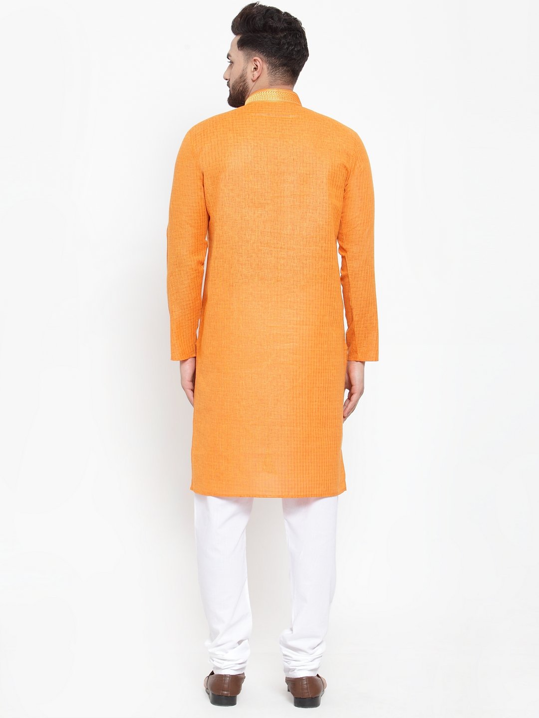 Jompers Men Orange & White Embroidered Kurta with Churidar - Distacart